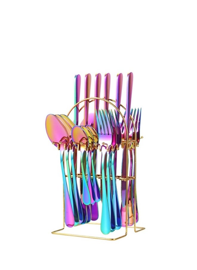 24-Piece Stainless Steel Tableware Set Knife Fork Spoon Set With Storage Rack Housewarming Gift Birthday Gift