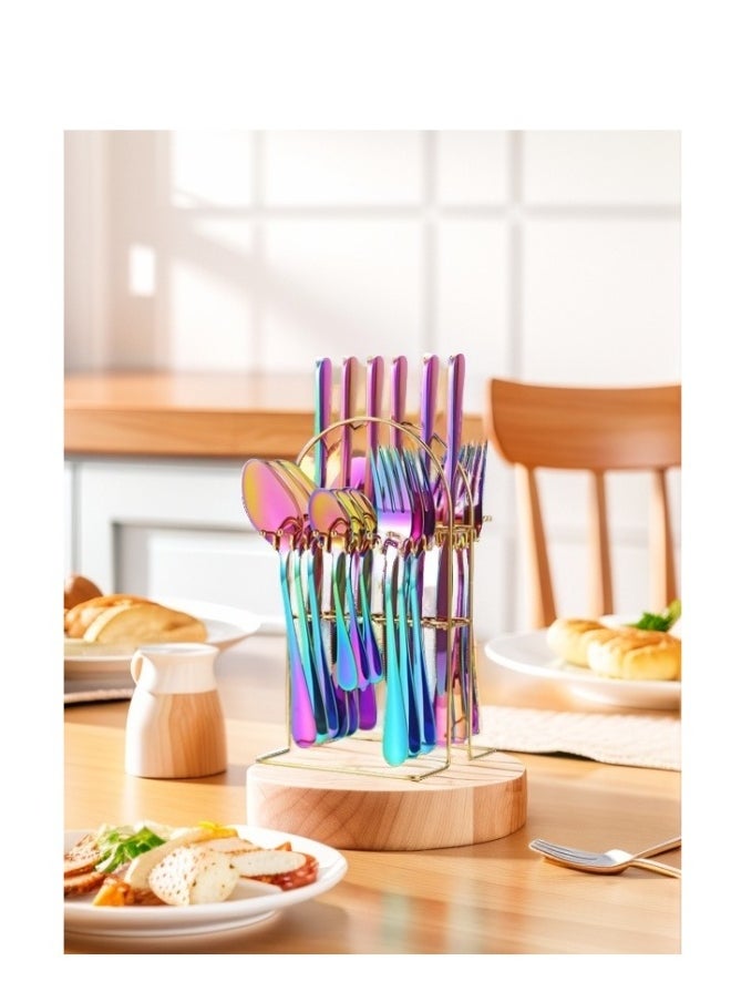 24-Piece Stainless Steel Tableware Set Knife Fork Spoon Set With Storage Rack Housewarming Gift Birthday Gift