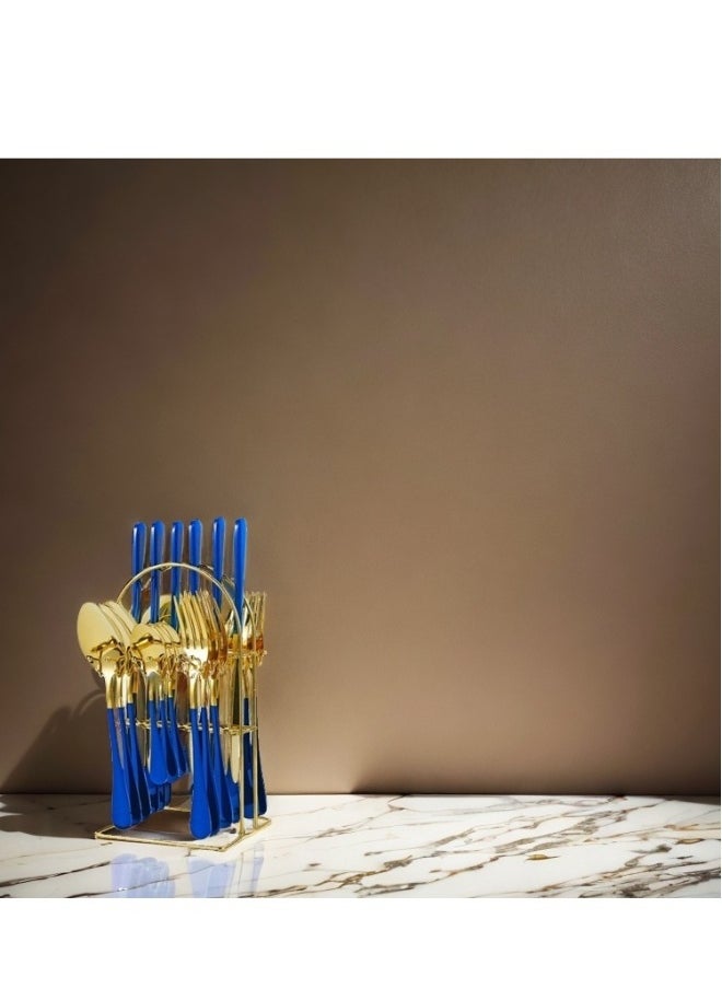 24-Piece Stainless Steel Tableware Set Knife Fork Spoon Set With Storage Rack Housewarming Gift Birthday Gift