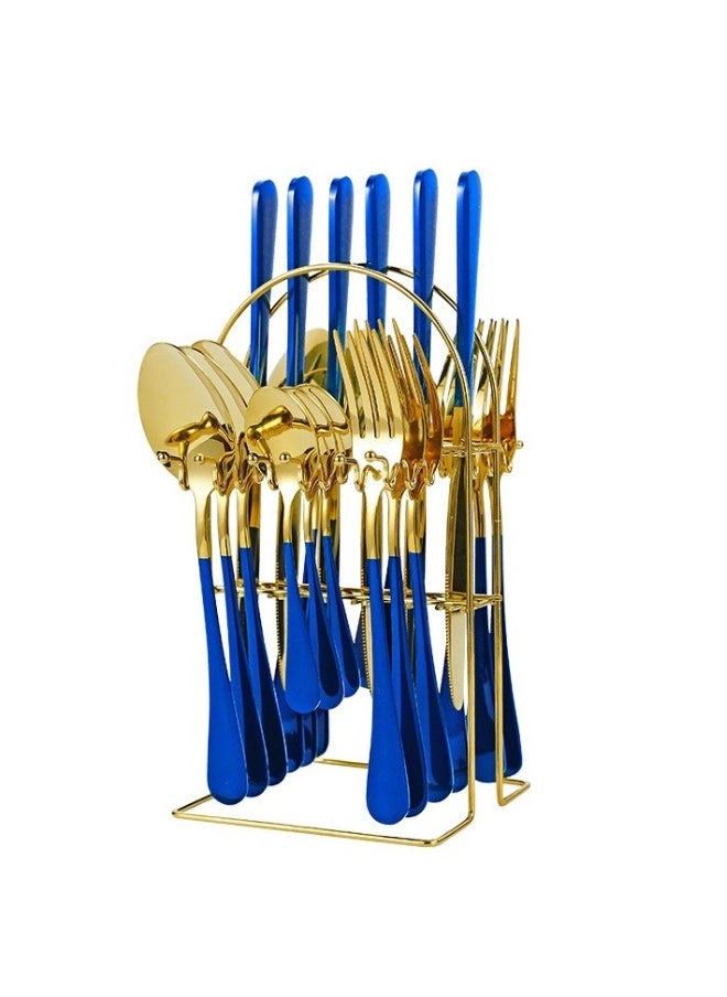 24-Piece Stainless Steel Tableware Set Knife Fork Spoon Set With Storage Rack Housewarming Gift Birthday Gift