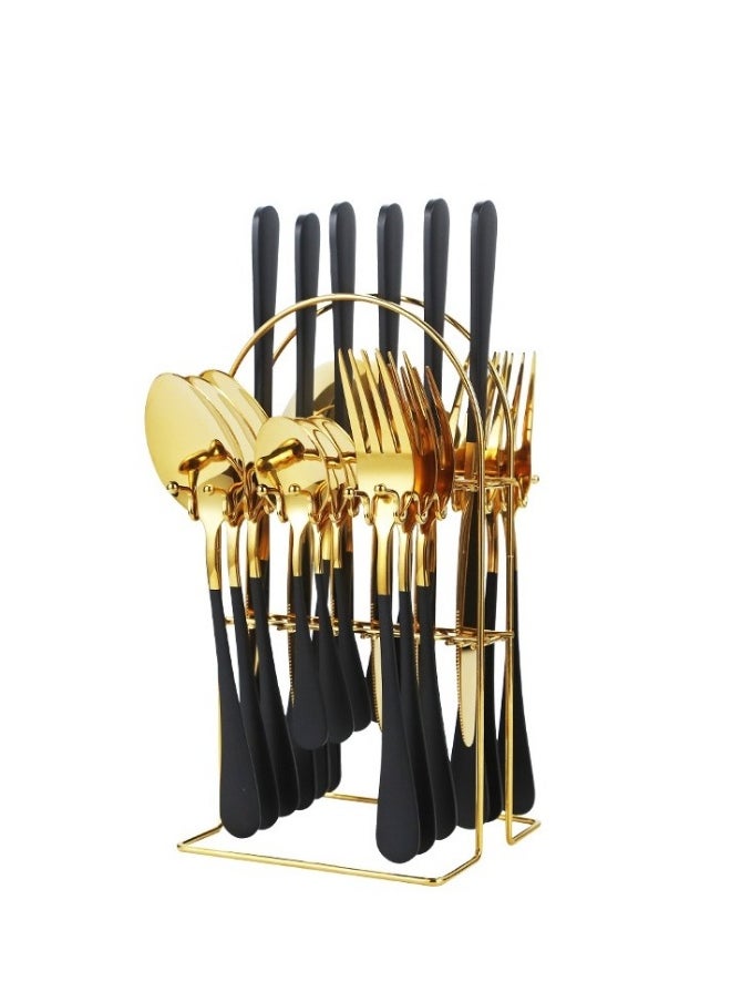 24-Piece Stainless Steel Tableware Set Knife Fork Spoon Set With Storage Rack Housewarming Gift Birthday Gift