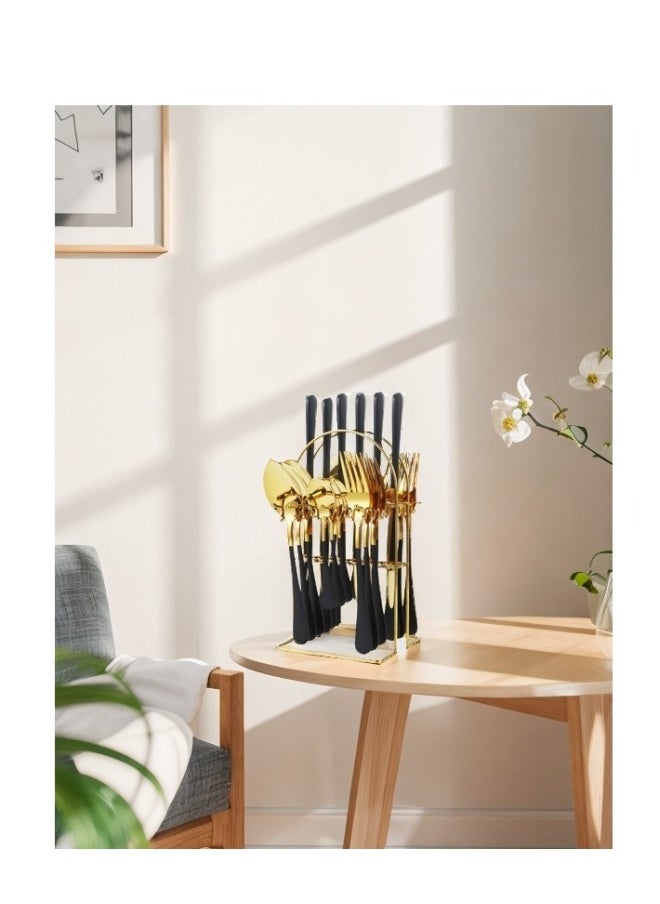 24-Piece Stainless Steel Tableware Set Knife Fork Spoon Set With Storage Rack Housewarming Gift Birthday Gift