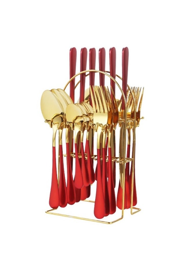 24-Piece Stainless Steel Tableware Set Knife Fork Spoon Set With Storage Rack Housewarming Gift Birthday Gift