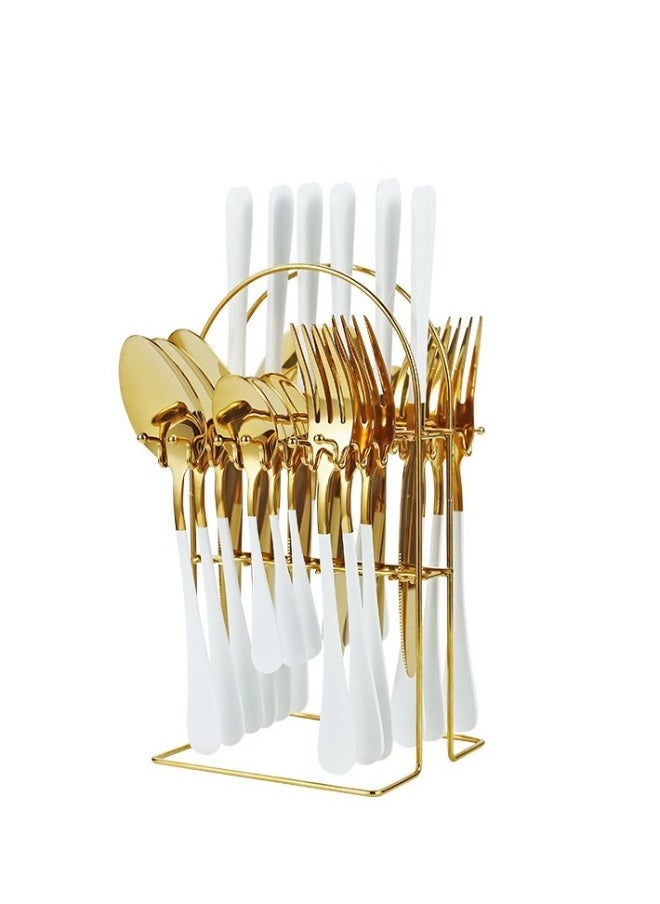 24-Piece Stainless Steel Tableware Set Knife Fork Spoon Set With Storage Rack Housewarming Gift Birthday Gift