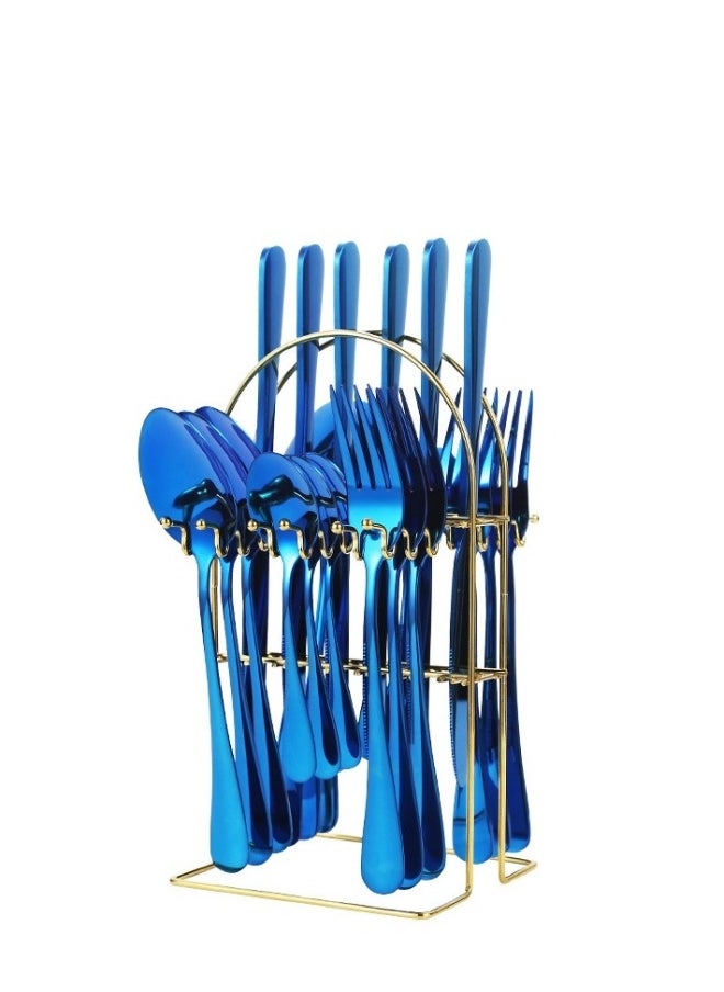 24-Piece Stainless Steel Tableware Set Knife Fork Spoon Set With Storage Rack Housewarming Gift Birthday Gift