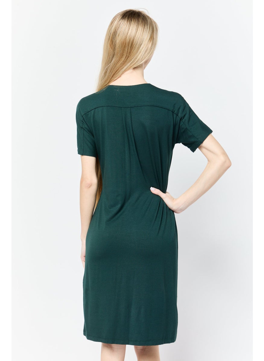 Women Plain Mini Dress, Forest Green