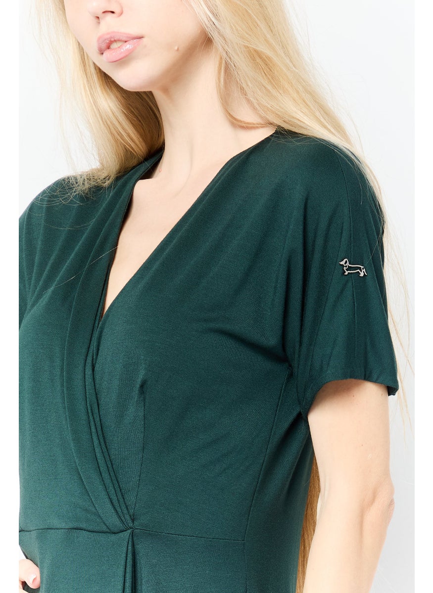 Women Plain Mini Dress, Forest Green