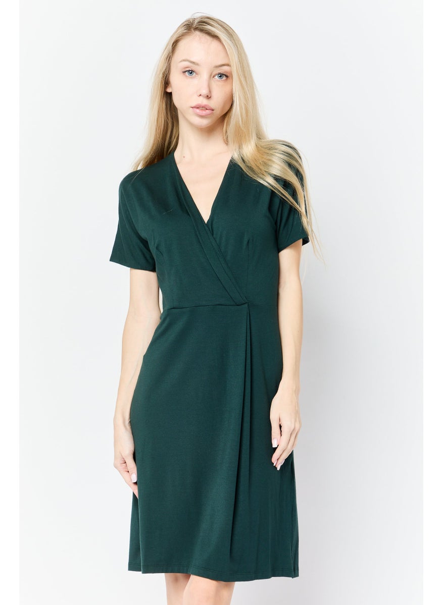 Women Plain Mini Dress, Forest Green
