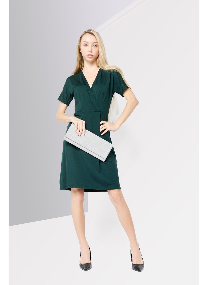 Women Plain Mini Dress, Forest Green