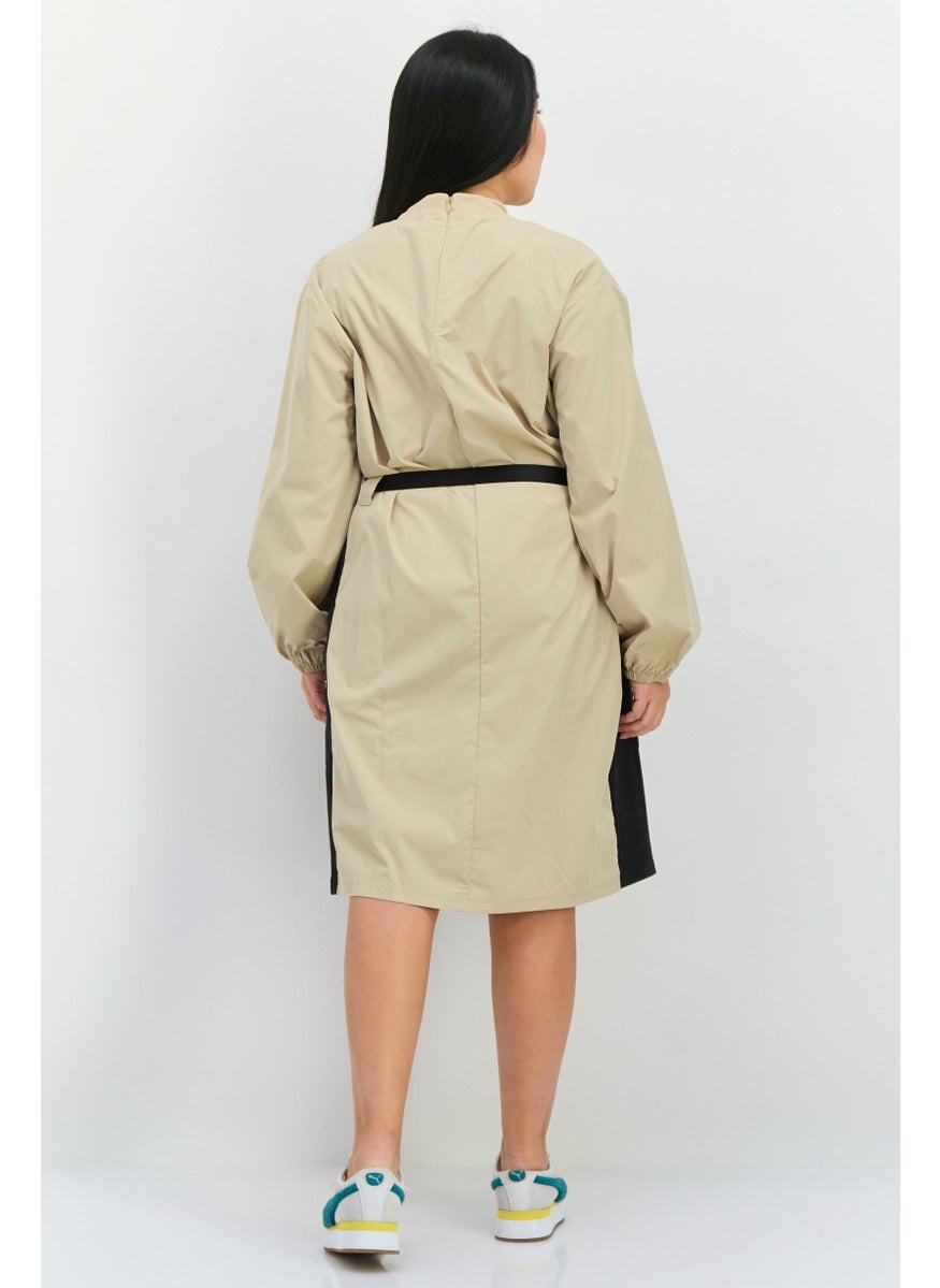 Women Sportswear Fit Long Sleeves Outdoor Belted Dress, Black