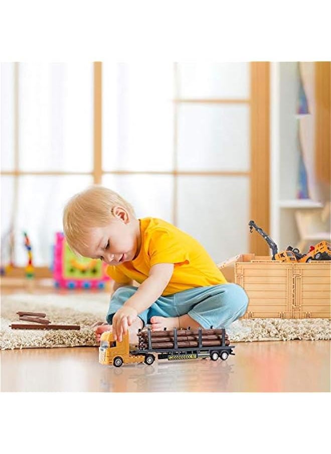 Construction Truck Toy Set, Cargo Transport Vehicles Site Playset, Gantry Crane, Trailer, Logging, Pickup Tow Trucks, Forklift, Birthday Gift for 3 4 5 Year Olds Boys Kid Toddler Child