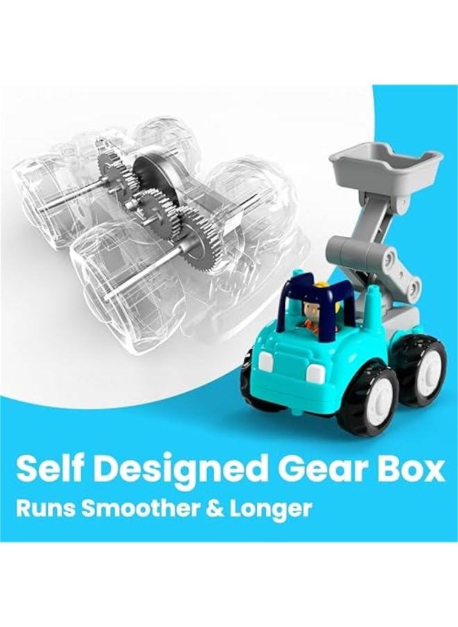 Toddler Construction Toy Trucks for Toddlers 1-3, Baby Push Go Cars, Kids Friction Powered Vehicles Set W/Crane Cement Lift Dump Truck, Birthday Gifts 12 18 Month 2 4 Year Olds Boy Girl