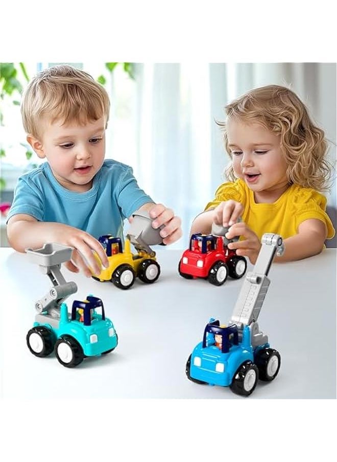 Toddler Construction Toy Trucks for Toddlers 1-3, Baby Push Go Cars, Kids Friction Powered Vehicles Set W/Crane Cement Lift Dump Truck, Birthday Gifts 12 18 Month 2 4 Year Olds Boy Girl