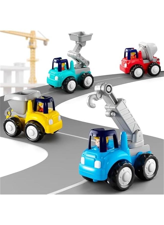 Toddler Construction Toy Trucks for Toddlers 1-3, Baby Push Go Cars, Kids Friction Powered Vehicles Set W/Crane Cement Lift Dump Truck, Birthday Gifts 12 18 Month 2 4 Year Olds Boy Girl