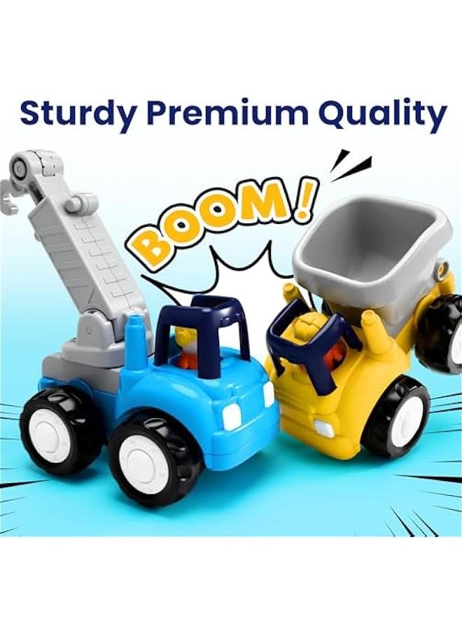 Toddler Construction Toy Trucks for Toddlers 1-3, Baby Push Go Cars, Kids Friction Powered Vehicles Set W/Crane Cement Lift Dump Truck, Birthday Gifts 12 18 Month 2 4 Year Olds Boy Girl