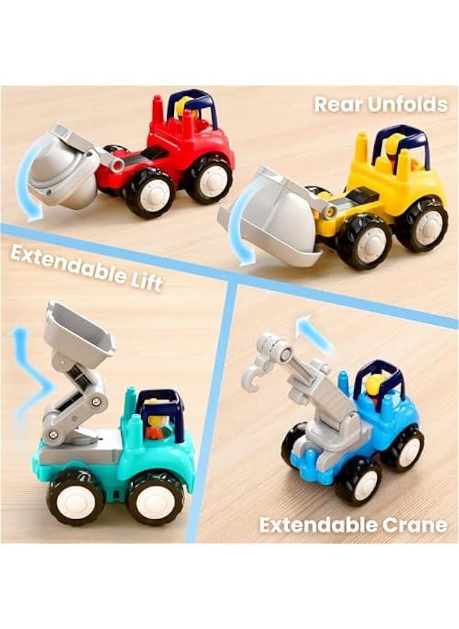 Toddler Construction Toy Trucks for Toddlers 1-3, Baby Push Go Cars, Kids Friction Powered Vehicles Set W/Crane Cement Lift Dump Truck, Birthday Gifts 12 18 Month 2 4 Year Olds Boy Girl