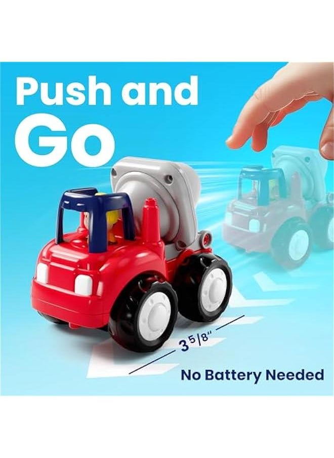 Toddler Construction Toy Trucks for Toddlers 1-3, Baby Push Go Cars, Kids Friction Powered Vehicles Set W/Crane Cement Lift Dump Truck, Birthday Gifts 12 18 Month 2 4 Year Olds Boy Girl