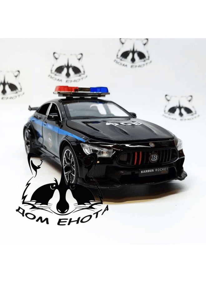 Mercedes AMG GT 63S FSB car. Metal model of the Mercedes GT63 Brabus Rocket FSB in black, 21 cm. Friction-powered toy car 1:24