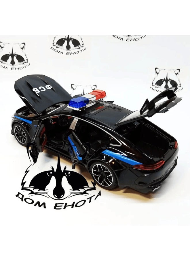 Mercedes AMG GT 63S FSB car. Metal model of the Mercedes GT63 Brabus Rocket FSB in black, 21 cm. Friction-powered toy car 1:24