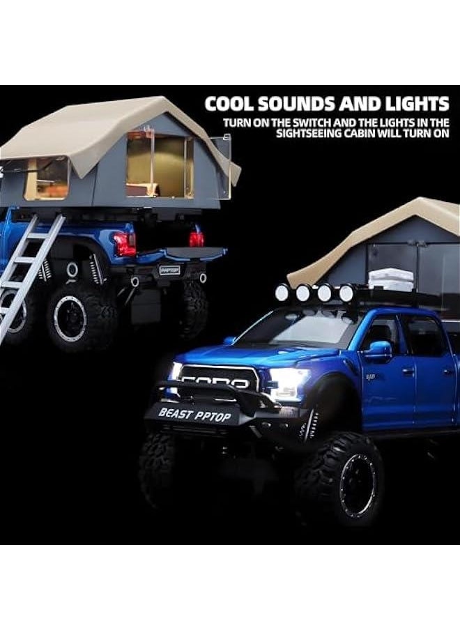 Toy Trucks for Boys Age 4-7,Trucks for Kids F150 Raptor Diecast Trucks,Model F150 Pickup Truck with Sightseeing Cabin,Pull Back Truck Toys with Light and Sound,Trucks for Kids Ages 4-8（Blue）