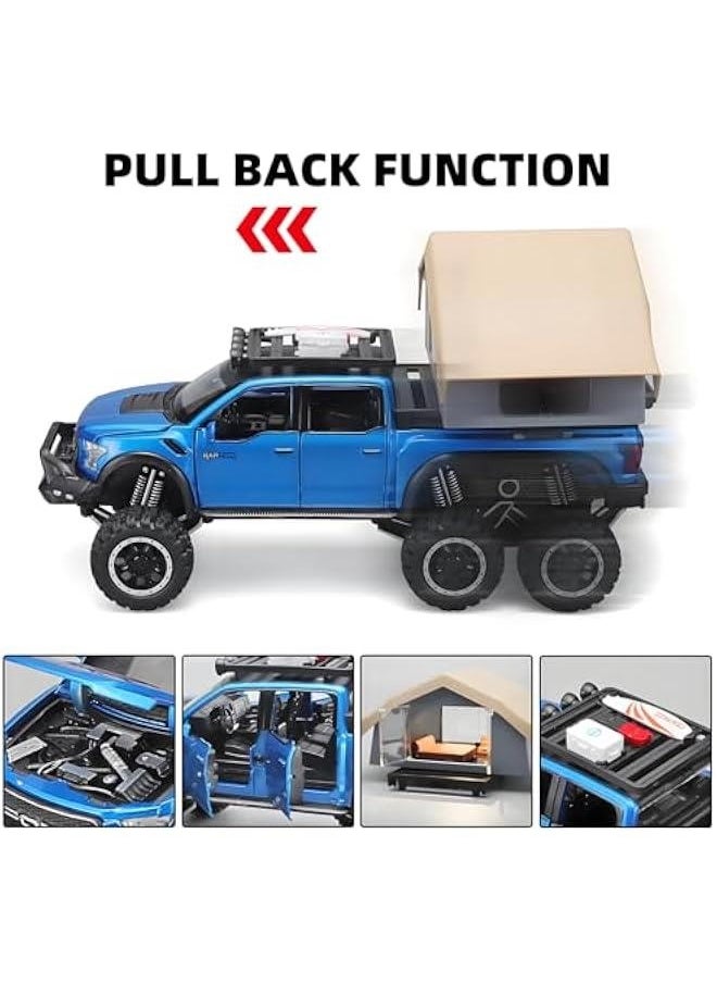 Toy Trucks for Boys Age 4-7,Trucks for Kids F150 Raptor Diecast Trucks,Model F150 Pickup Truck with Sightseeing Cabin,Pull Back Truck Toys with Light and Sound,Trucks for Kids Ages 4-8（Blue）