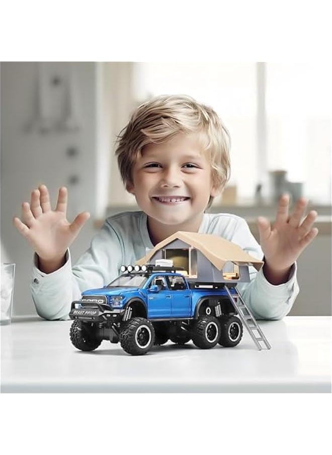 Toy Trucks for Boys Age 4-7,Trucks for Kids F150 Raptor Diecast Trucks,Model F150 Pickup Truck with Sightseeing Cabin,Pull Back Truck Toys with Light and Sound,Trucks for Kids Ages 4-8（Blue）