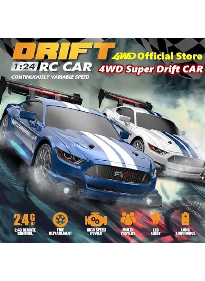 1:24 Scale RC Drift Car 4WD 2.4GHz 30KM/H High Speed Racing Sport Toy Car with LED Lights, Racing and Drift Wheels (8601-Black)