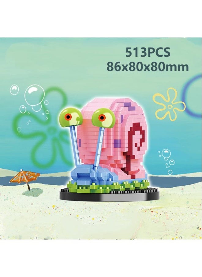 513 Pcs SpongeBob Gary Assembly Small Particle Building Block Toy Gift Decoration