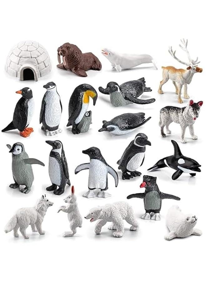 20PCS Arctic Animals Figurine Penguins and Polar Animals Figurine playset  Birthday Party Supplies Decor for Cake