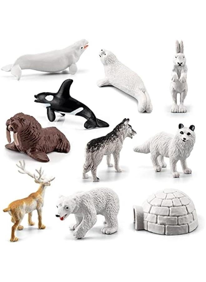 Arctic Animals Figurines Sets, 10pcs Mini Arctic Animals Toy, Realistic Polar Animals Figurines, Plastic Tundra Deer Bear Fox Toy, Arctic Animal Cake Topper Decor for Kids Birthday Baby Shower Party