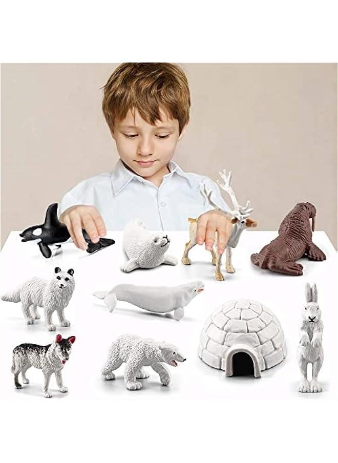 Arctic Animals Figurines Sets, 10pcs Mini Arctic Animals Toy, Realistic Polar Animals Figurines, Plastic Tundra Deer Bear Fox Toy, Arctic Animal Cake Topper Decor for Kids Birthday Baby Shower Party
