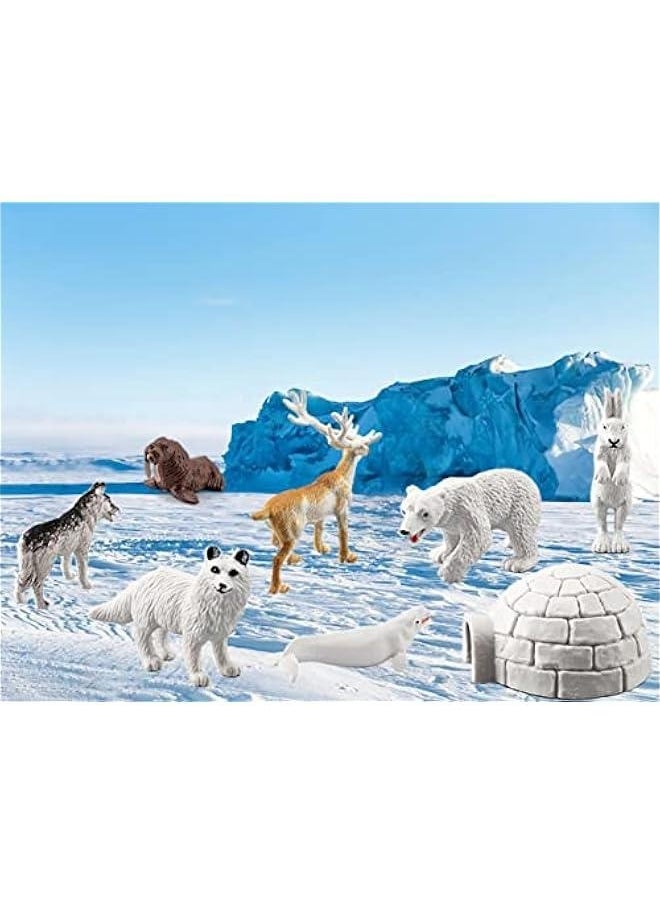 Arctic Animals Figurines Sets, 10pcs Mini Arctic Animals Toy, Realistic Polar Animals Figurines, Plastic Tundra Deer Bear Fox Toy, Arctic Animal Cake Topper Decor for Kids Birthday Baby Shower Party