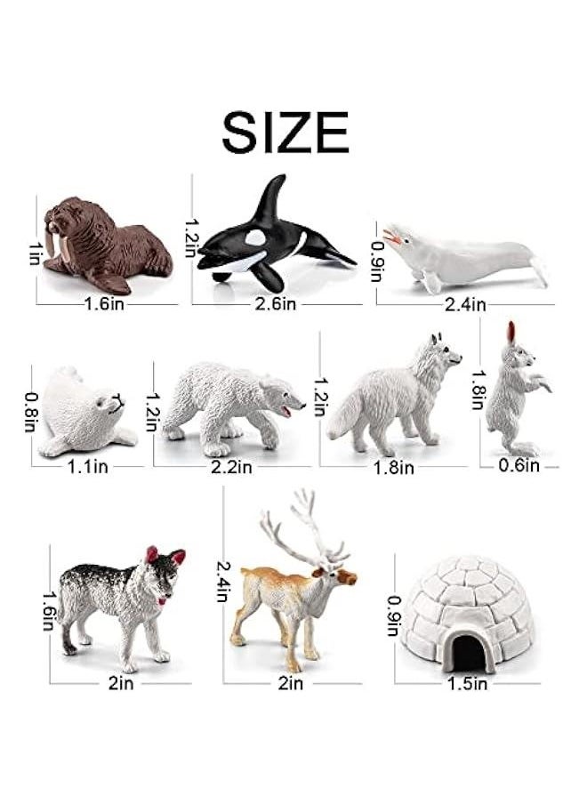 Arctic Animals Figurines Sets, 10pcs Mini Arctic Animals Toy, Realistic Polar Animals Figurines, Plastic Tundra Deer Bear Fox Toy, Arctic Animal Cake Topper Decor for Kids Birthday Baby Shower Party