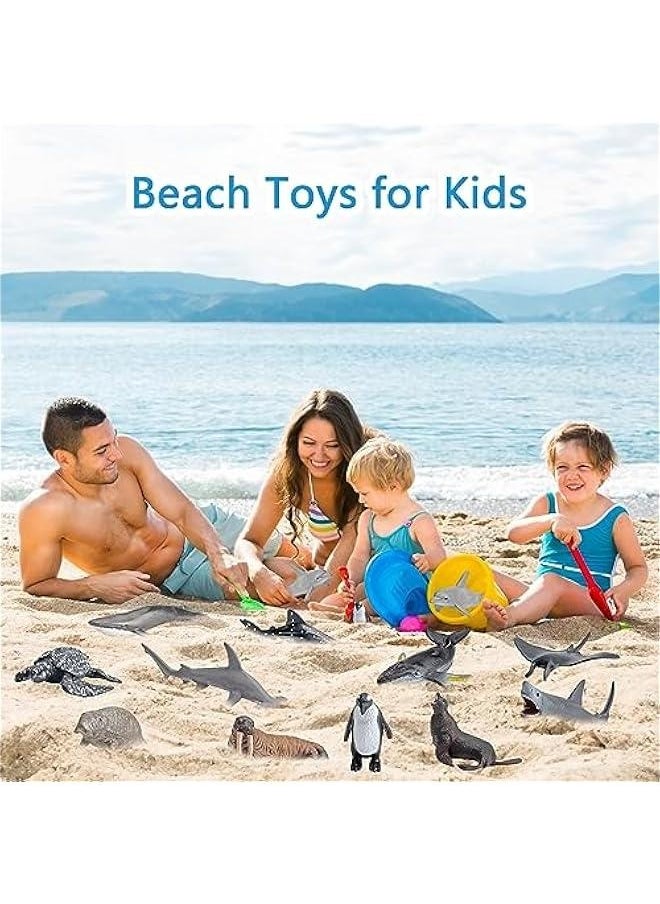 Sea Animal Toy Set Mini Plastic Sea Creature Figurines Ocean Sea Animals Figures Realistic Sea Marine Animal Playset Cake Topper Decor Gifts with White Shark Sea Lion Dolphin Whale for Kids