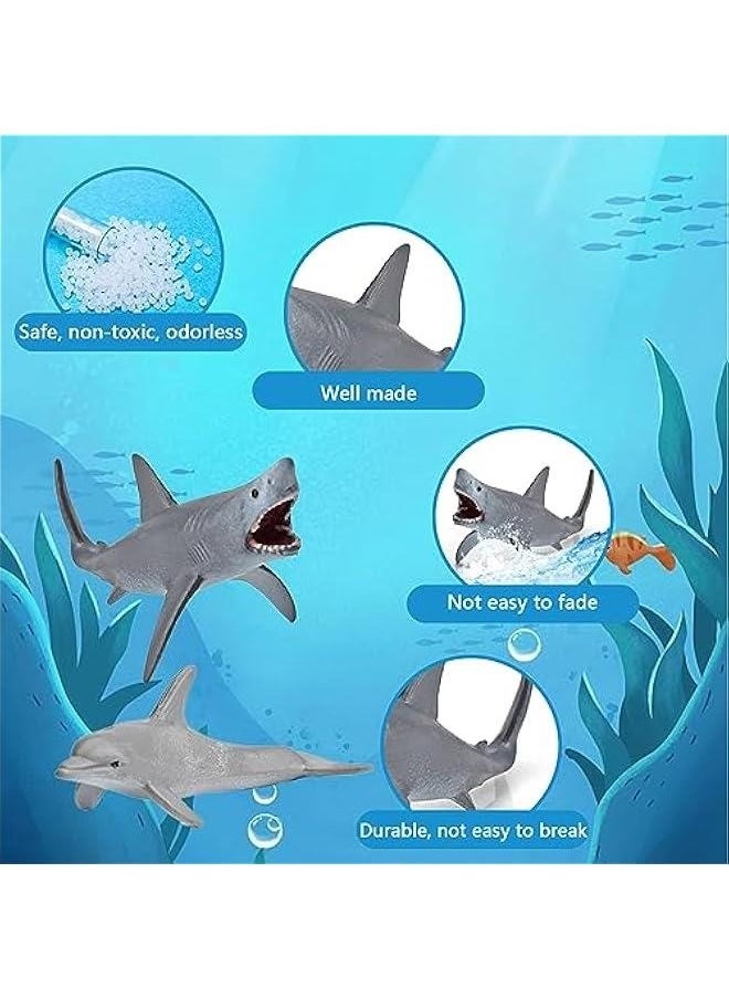 Sea Animal Toy Set Mini Plastic Sea Creature Figurines Ocean Sea Animals Figures Realistic Sea Marine Animal Playset Cake Topper Decor Gifts with White Shark Sea Lion Dolphin Whale for Kids