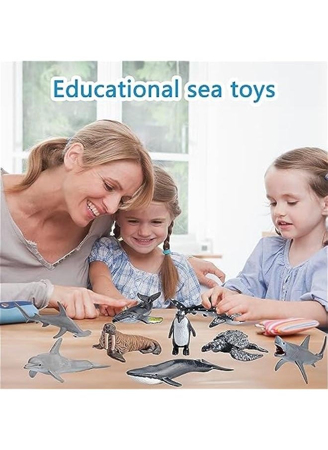 Sea Animal Toy Set Mini Plastic Sea Creature Figurines Ocean Sea Animals Figures Realistic Sea Marine Animal Playset Cake Topper Decor Gifts with White Shark Sea Lion Dolphin Whale for Kids