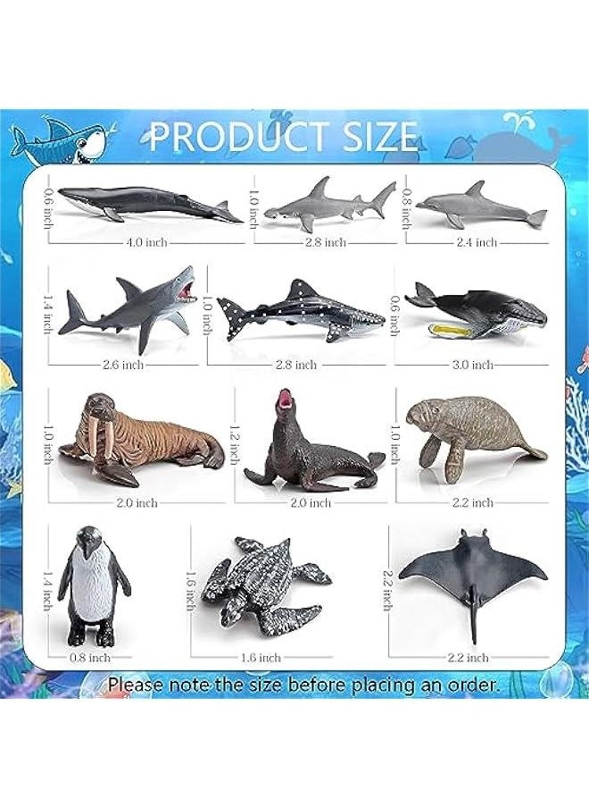 Sea Animal Toy Set Mini Plastic Sea Creature Figurines Ocean Sea Animals Figures Realistic Sea Marine Animal Playset Cake Topper Decor Gifts with White Shark Sea Lion Dolphin Whale for Kids