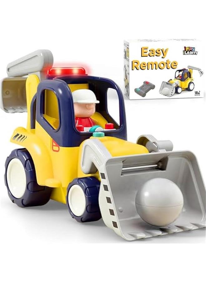 Remote Control Construction Truck Toy for Toddlers 2-4, Baby RC Car Toys W/Light Sound, Backhoe Loader Play Vehicle, Birthday Gift 18 24 Month Infant, 2 3 4 5 Year Old Boy Girl Children