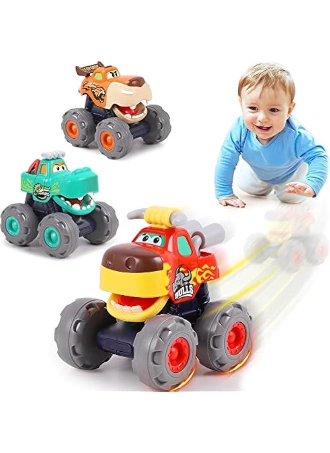 Toddler Monster Truck Toy, Baby Pull Back Toy Car 1 2 3 Year Old Boy, BigWheels Play Vehicles, Friction Powered, Babies Push Go Animal Car, Cool Birthday Gift for 12 18 24 Month Kid Girl