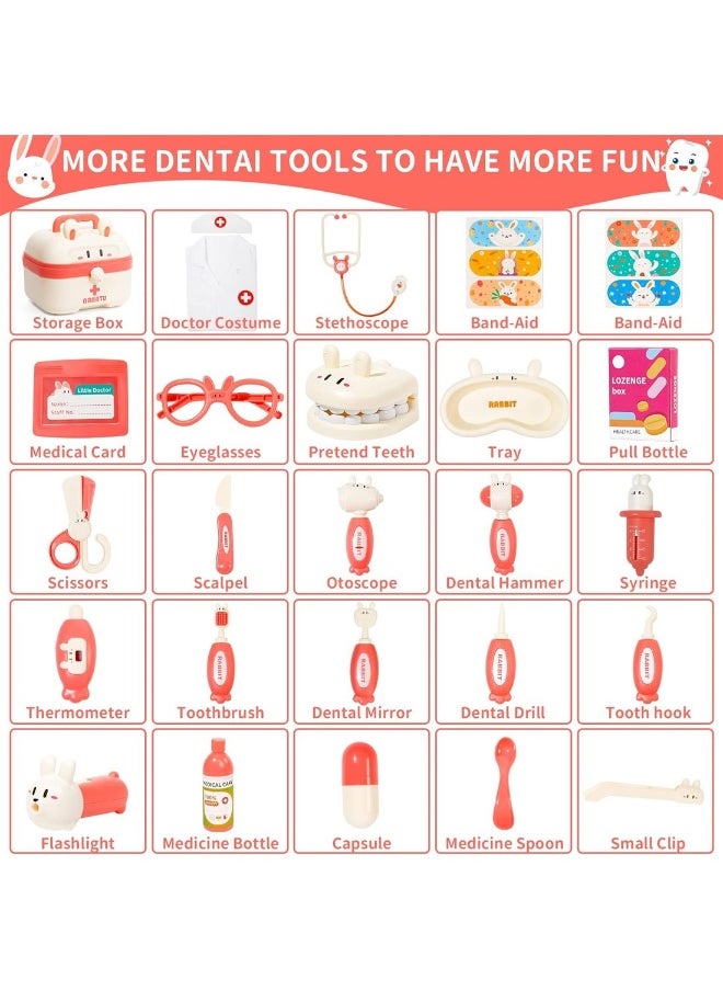 Doctor Kit Kids Toys 26 Pieces Dentist Kit Doctor Costume Role Play Set Pretend Play Medical Kit Dress Up Pink Doctor Kit