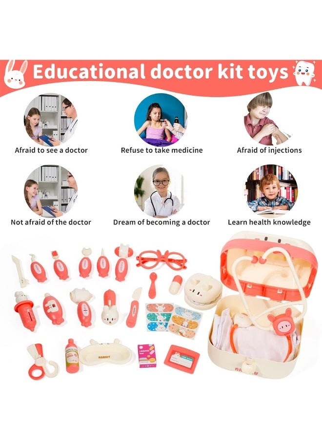 Doctor Kit Kids Toys 26 Pieces Dentist Kit Doctor Costume Role Play Set Pretend Play Medical Kit Dress Up Pink Doctor Kit