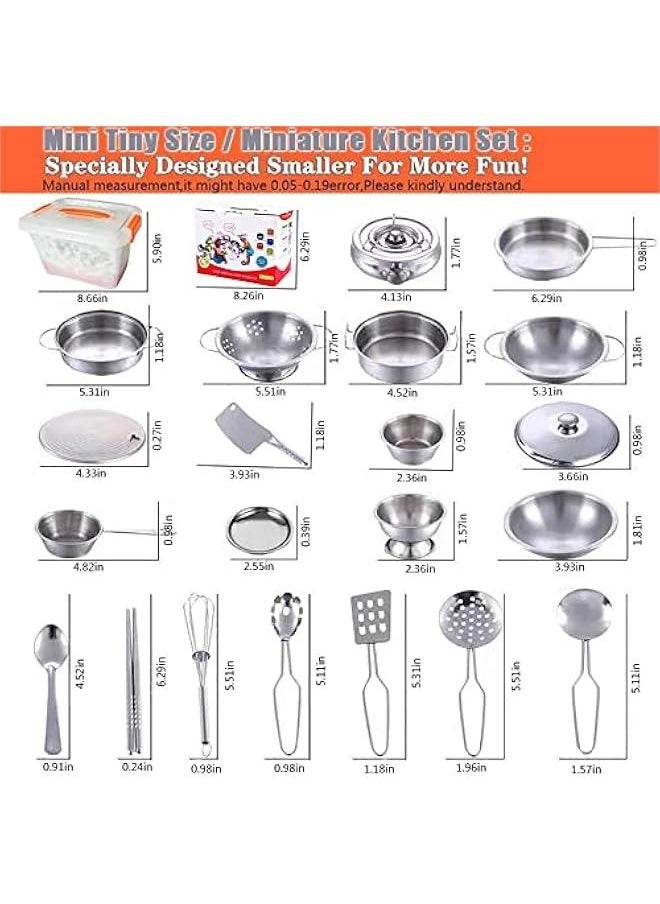 Tiny Classic Stainless Steel Kitchen Toys Cooking Utensils Set-Pretend Play Pots Pans Toy Cookware Kits for Kids Cooking Utensil Set Interactive Learning Role Play Educational Toys for Kids Mini Siz