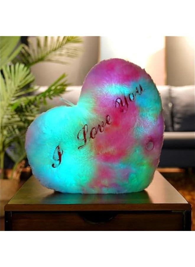 Light Heart Pillow | Heart Throw Pillow | Heart-Shaped Light Up Pillow, 14.17in Soft Plushie with Illuminating LED Lights, Cozy Home Decor Night Light, Romantic s Day Plush Cushion for Sofa