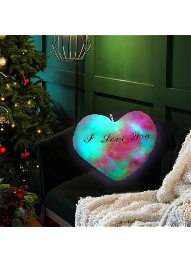 Light Heart Pillow | Heart Throw Pillow | Heart-Shaped Light Up Pillow, 14.17in Soft Plushie with Illuminating LED Lights, Cozy Home Decor Night Light, Romantic s Day Plush Cushion for Sofa