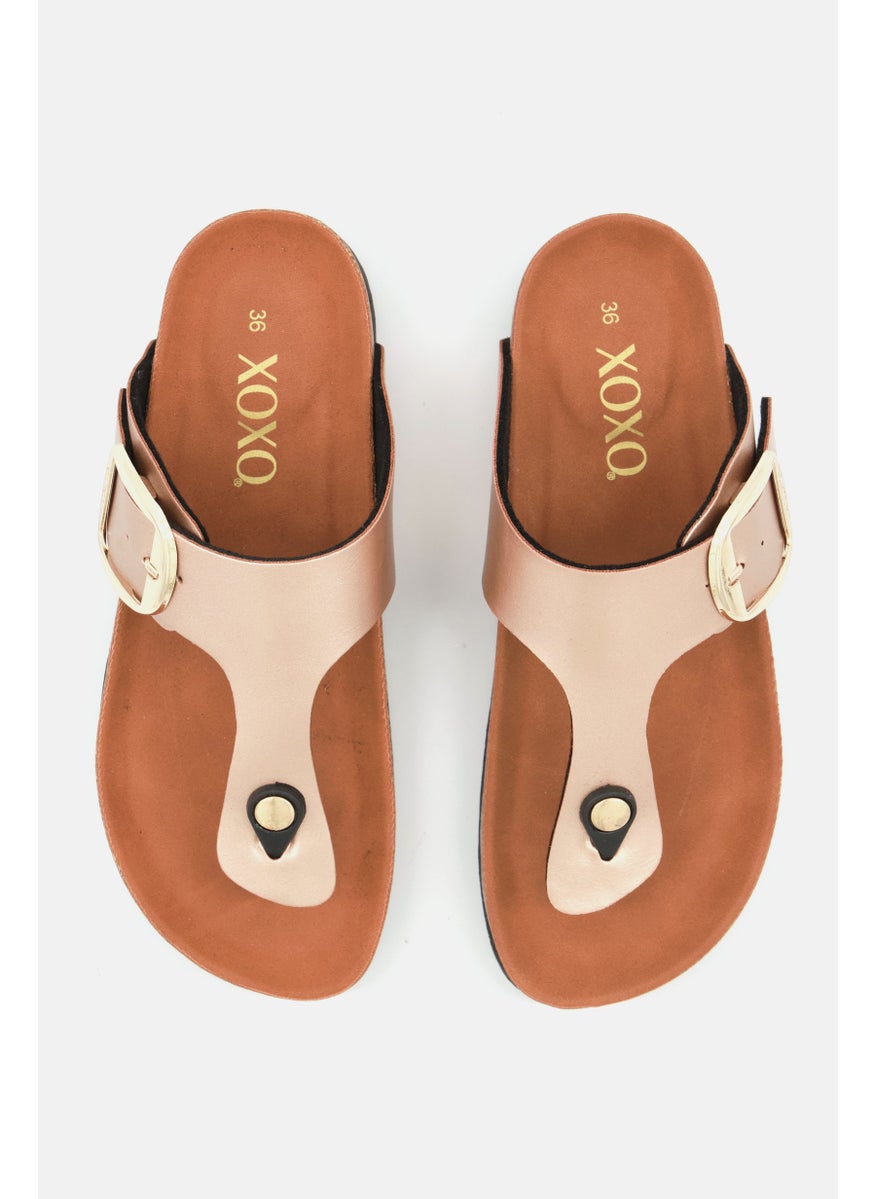 Women Slip On Sandal, Rose Gold