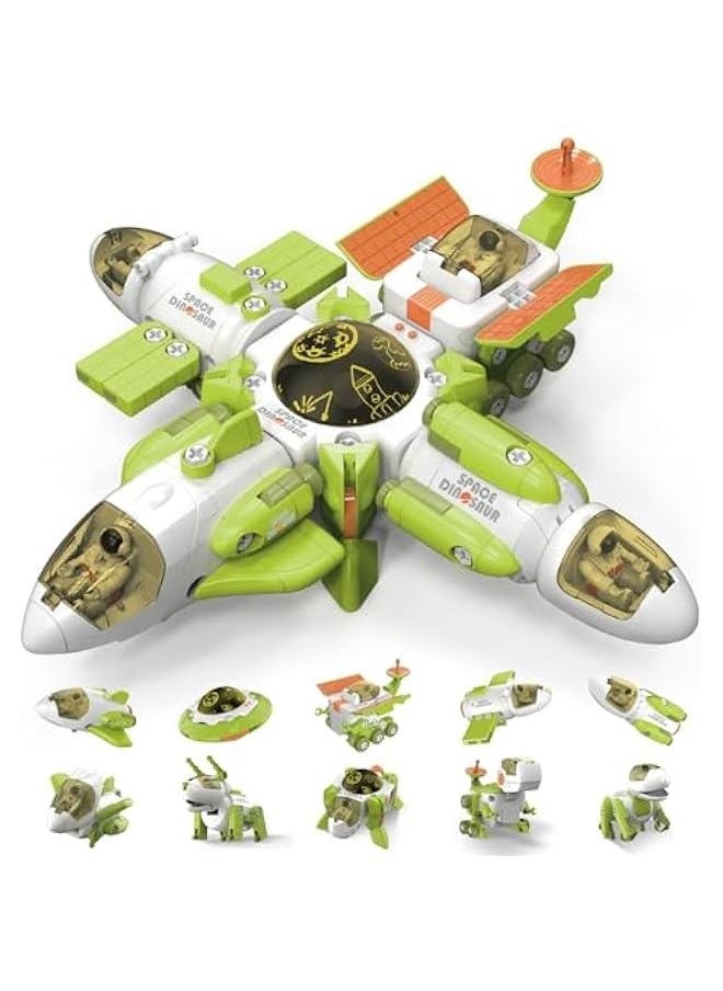 10 in 1 Space Toys Rocket Dinosaurs Set for Kid Space Shuttle Planet Toys STEM Space Astronaut Rocket Ship Kit for Boys 5 6 7 8 Spaceship Station Gift Foster Love for Space Dinos Exploration