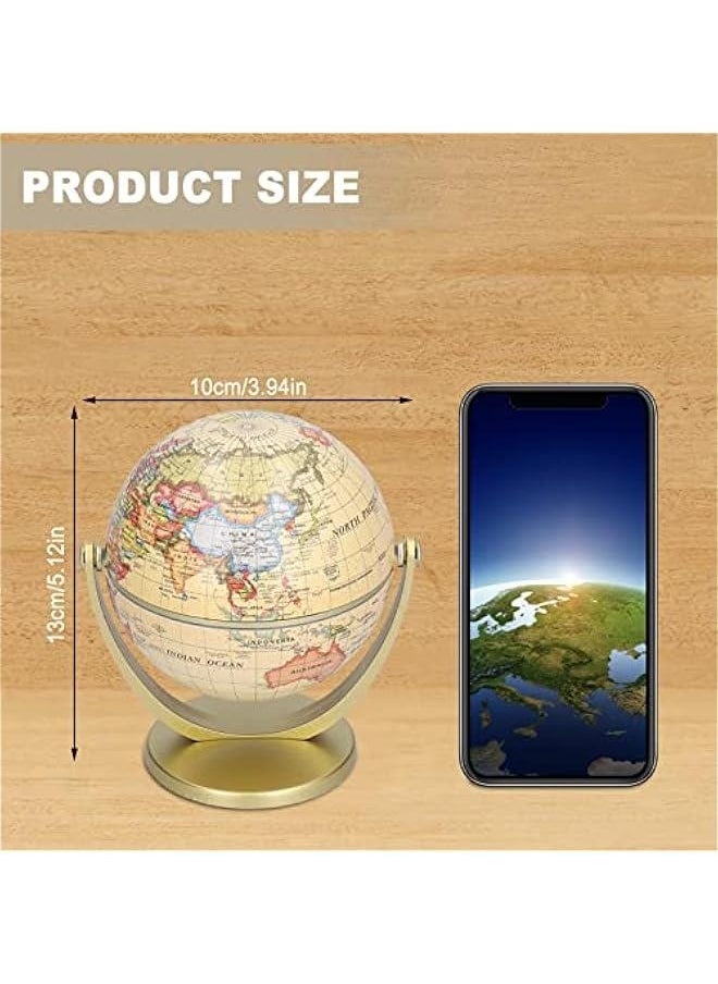 Mini Vintage World Globe for Adults & Kids with Wooden Stand , Vintage World Globe , Desktop Globe for Home Décor and Office Desktop , Educational Gift Globe for kids for Homes , Schools , Education