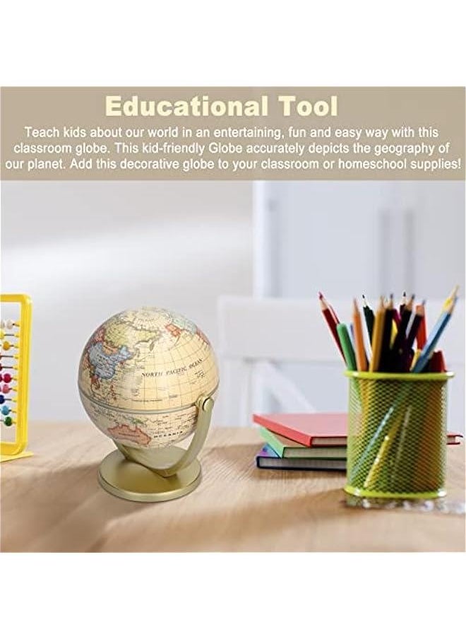 Mini Vintage World Globe for Adults & Kids with Wooden Stand , Vintage World Globe , Desktop Globe for Home Décor and Office Desktop , Educational Gift Globe for kids for Homes , Schools , Education