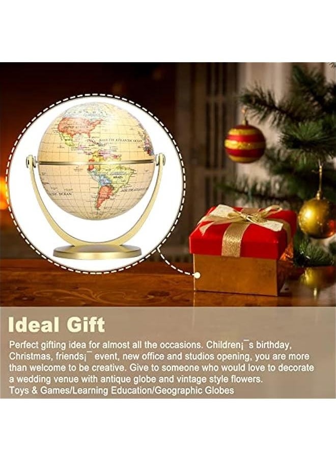 Mini Vintage World Globe for Adults & Kids with Wooden Stand , Vintage World Globe , Desktop Globe for Home Décor and Office Desktop , Educational Gift Globe for kids for Homes , Schools , Education