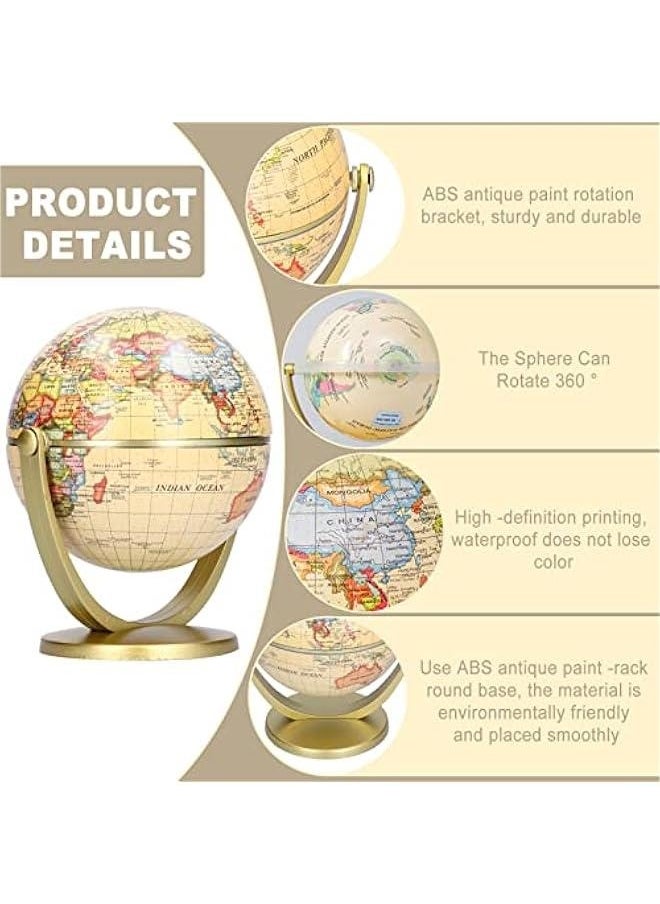 Mini Vintage World Globe for Adults & Kids with Wooden Stand , Vintage World Globe , Desktop Globe for Home Décor and Office Desktop , Educational Gift Globe for kids for Homes , Schools , Education